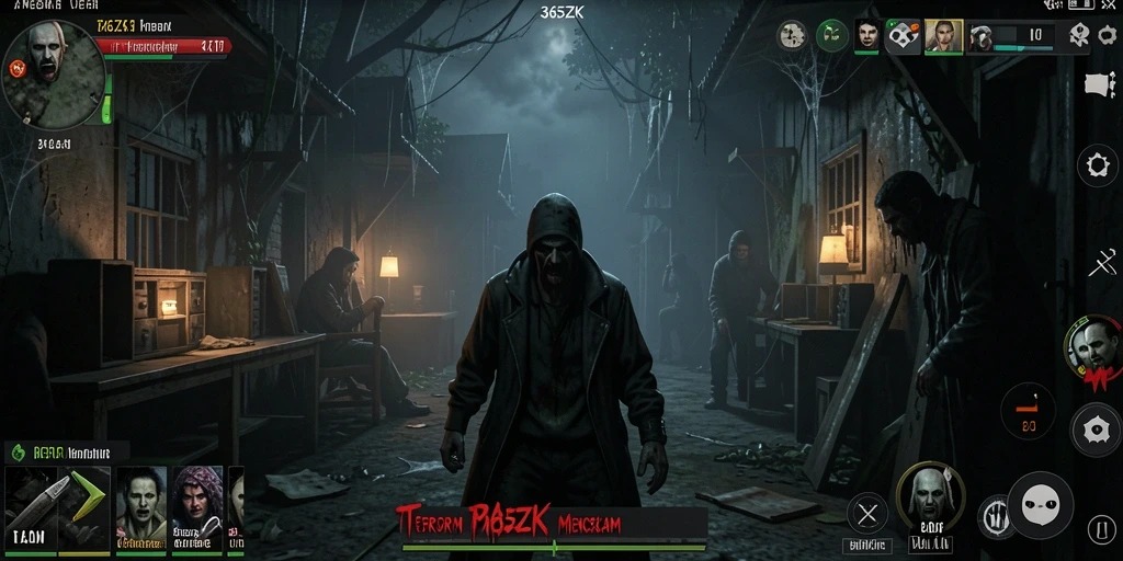 Screenshot gameplay 365ZK menampilkan suasana horor yang mencekam.