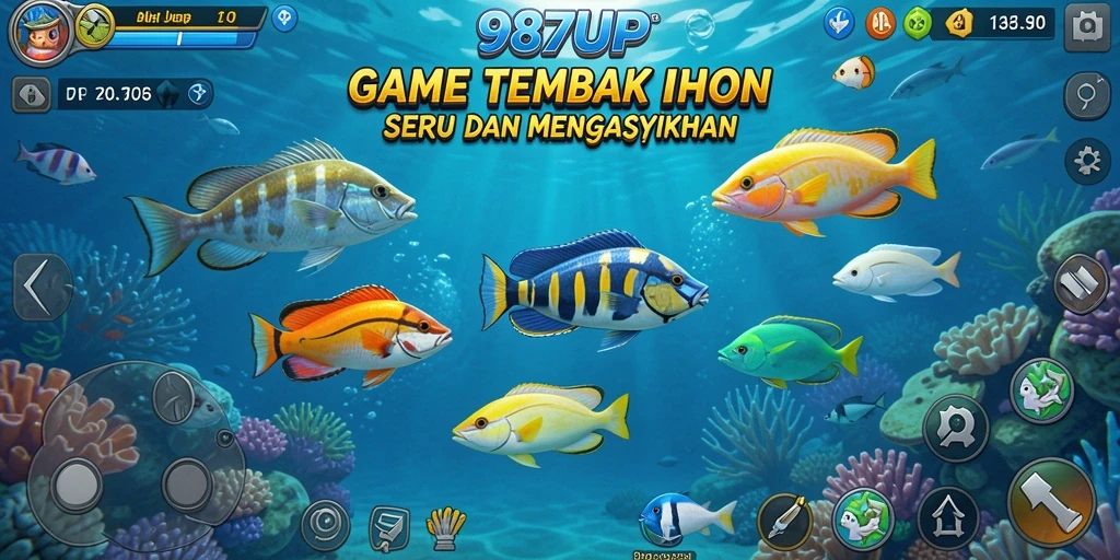 Screenshot gameplay 987UP menampilkan aksi seru dalam menembak ikan.