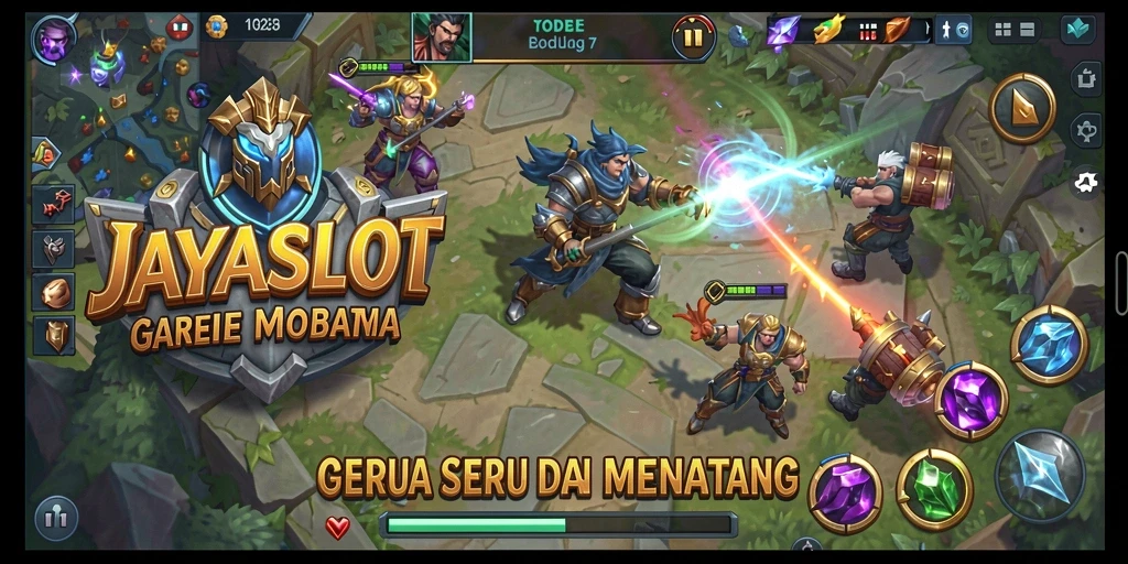 Tampilan gameplay seru JAYASLOT dengan pertempuran tim.