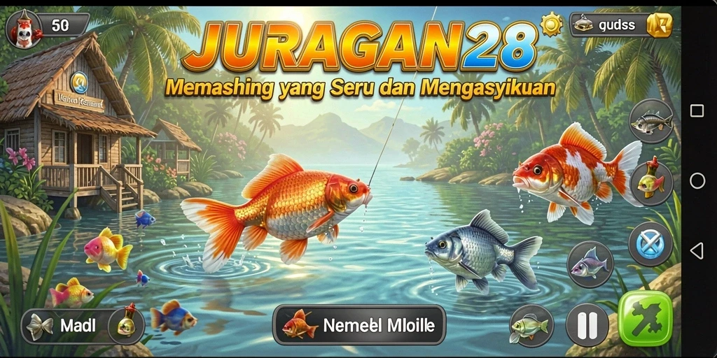 Tampilan gameplay menarik dari JURAGAN28 saat memancing di danau.