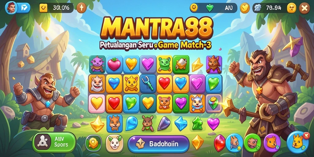 Tampilan gameplay seru permainan Match-3 yang penuh warna.