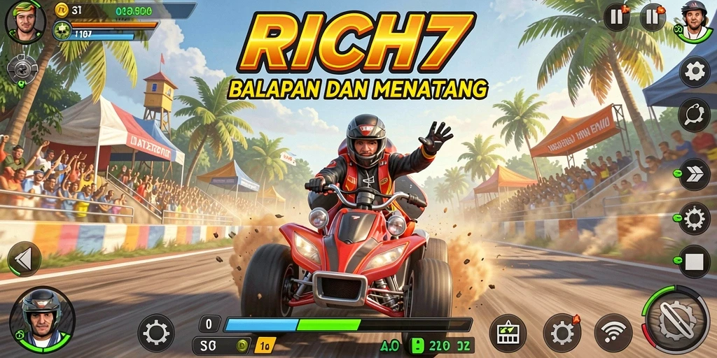 Tampilan gameplay RICH7 yang cepat dan mendebarkan.